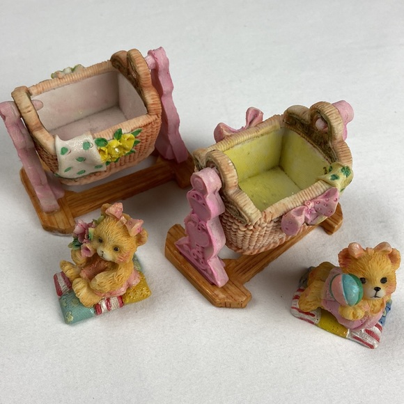 Vintage resin baby bassinet motion rocking bear cradles set of 2 - Picture 3 of 13